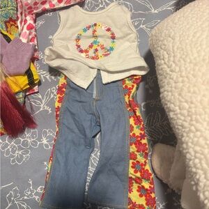 American Girl Floral Peace Sign Tank and Floral Jeans Set